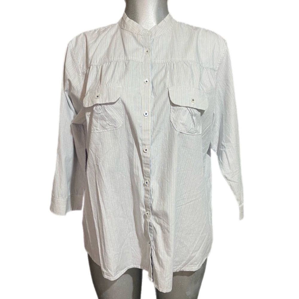 Bitten Sarah Jessica Parker Striped Shirt Top Long Sleeve Cotton 2X Band Collar